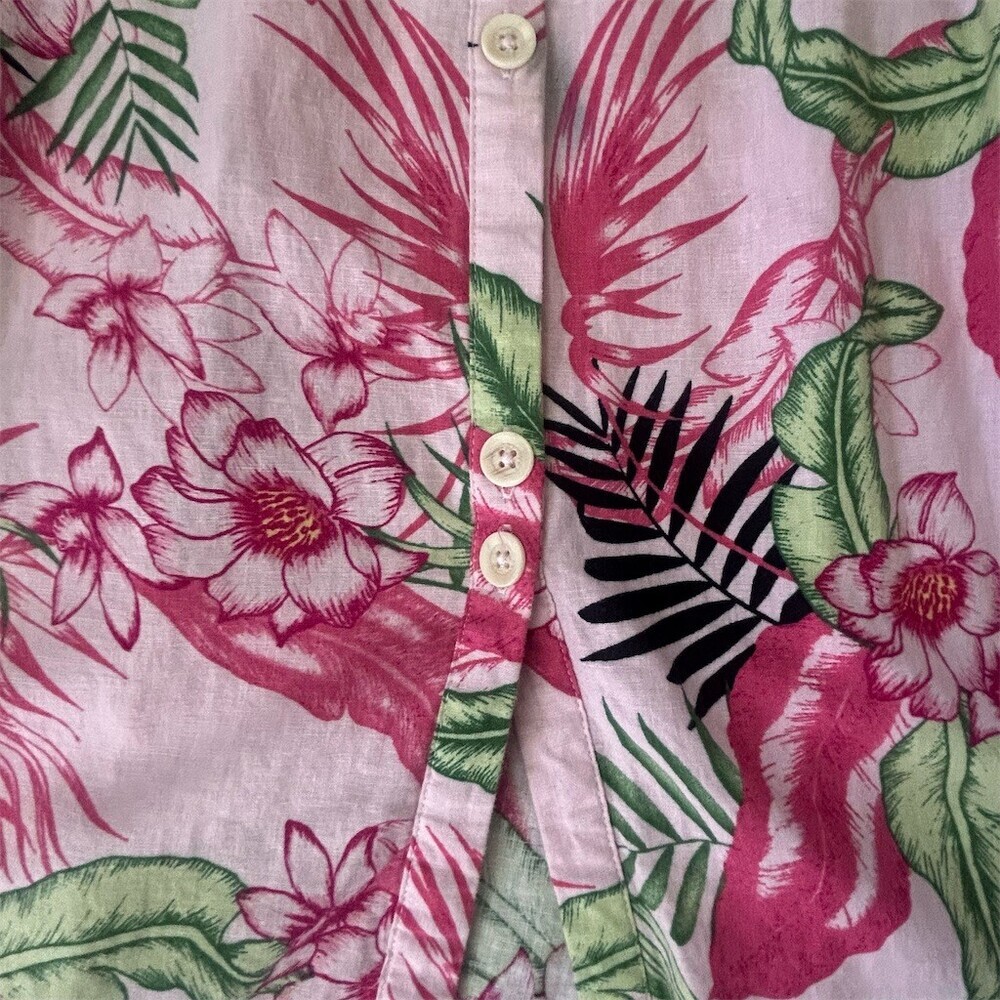 Rafaella Dress Womens M Pink Green Tropical Floral Button Front Midi - Picture 3 of 11